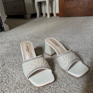 Pearl Embellished White Mules